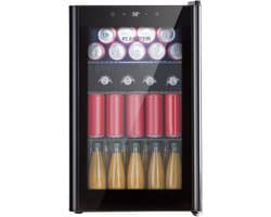 Klarstein Mini koelkast - Glazen deur - LED Verlichting - 3 Planken - 70 liter - Binnen/Buiten - 0-10°C - Zwart - Compact - Touch - Mini Fridge Kleine Koelkast Hotelkoelkast Drankkoeler Compact Koelkast