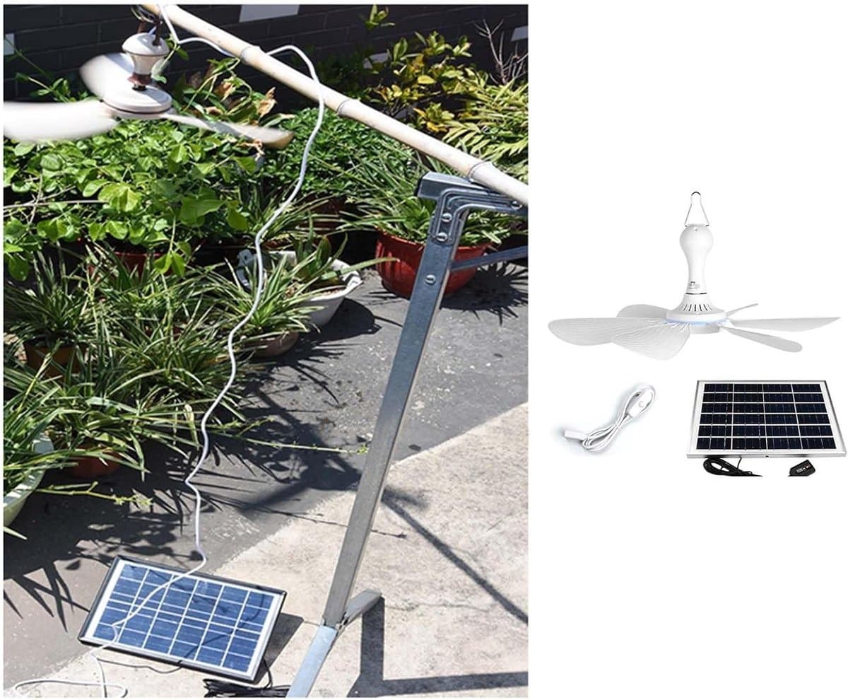 Zonneventilator met Snoer - Draagbare Ventilator - Buitenkoeling - Zonnepaneel Inbegrepen - 42 cm Diameter - Zwart — afbeelding 1