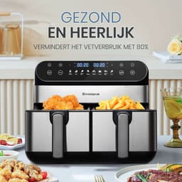 Digitale Airfryer XXL 10L Sinaopus 920 – Heteluchtfriteuse met Dubbele Mand en DualMand Onafhankelijke Snelle Opwarming – Voor Gezinnen – 8 Programma’s – LED Touchscreen – Kijkvenster – Makkelijk te Reinigen – Capaciteit voor 7 Personen — thumbnail 3