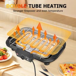 KZQ Elektrische Bbq Grill Rookvrij Met Anti Aanbaklaag Voor Binnen En Buiten - 2000w Dubbelbuis Hoog Vermogen Draagbare Afneembare Standaard Grill Voor Bbq Party - Zwart — thumbnail 5