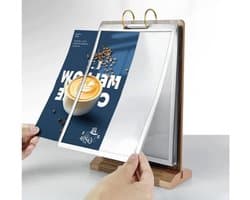 Houten A5 Signaalhouder voor Tafel met Verticale Kaart Flip Display, Dubbelzijdig Flyerframe met 6 Pagina's en Basis