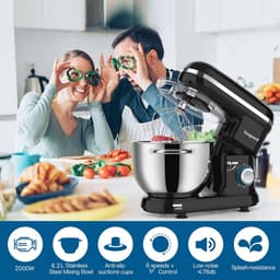 Keukenmachine Kneedmachine - Elektrische Mixer - Bakken en Koken - Krachtige 1500W Motor - 6.2QT Kom - Zwart — thumbnail 5