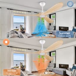 Merdoo Plafondventilator zonder Lamp - 60 inch - 3 Houten Bladen - Afstandsbediening - Wit/Naturel — thumbnail 4