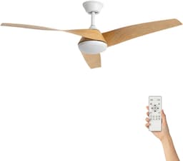 Fantiluxe - Felix - Plafondventilator met verlichting - Wit Hout - Ø132cm - Afstandsbediening - Met lamp - Plafond ventilator - Slaapkamer — thumbnail 1