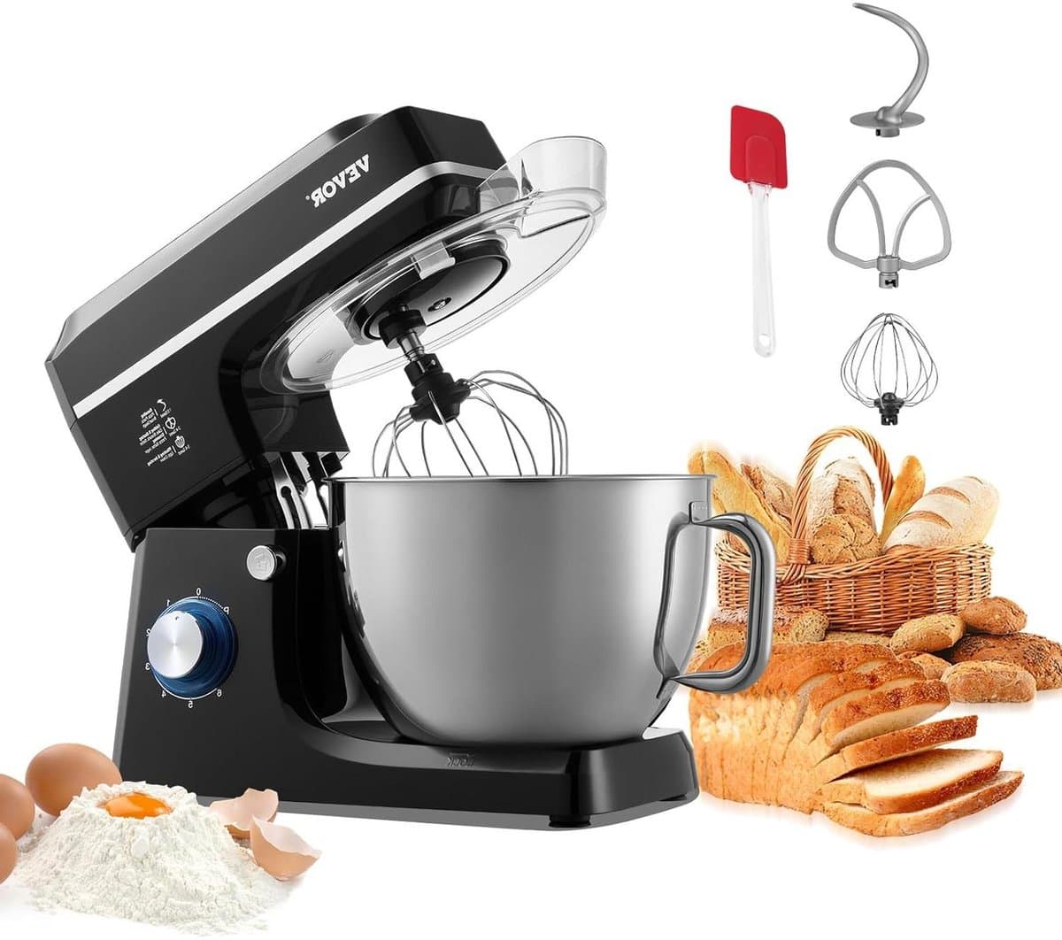 Keukenmachine Deegmixer - Standmixer Bakmachine - Bakken en Mixen - Kantelbare Kop - 7.84L - Zwart — afbeelding 1