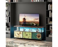 TV-kast met LED - Mediameubel met laden - Opbergen en entertainment - Industrieel rustiek design - 137 cm breed