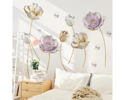 Vt products - Muurstickers - Lotusbloemen - 3D Gouden Bloemen - Decoratie - Woonkamer Slaapkamer - Geschikt voor Kinderen Baby