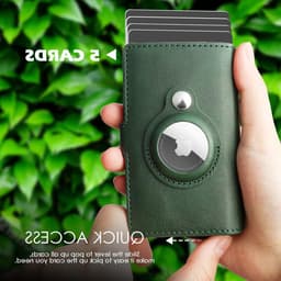 Slimme RFID Kaart Houder met AirTag Compatibiliteit, Leer, Metalen Pop-Up Case, Unisex, Tot 6 Kaarten, Donkergroen, Veilig en Modern — thumbnail 3