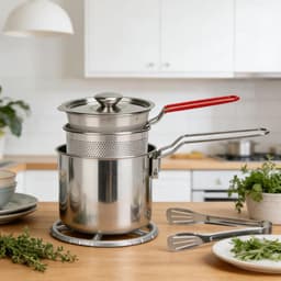 Mini Friteuse - Keukenset - Thuis Frituren - Roestvrij Staal - 1.2 Liter - Zilver — thumbnail 3