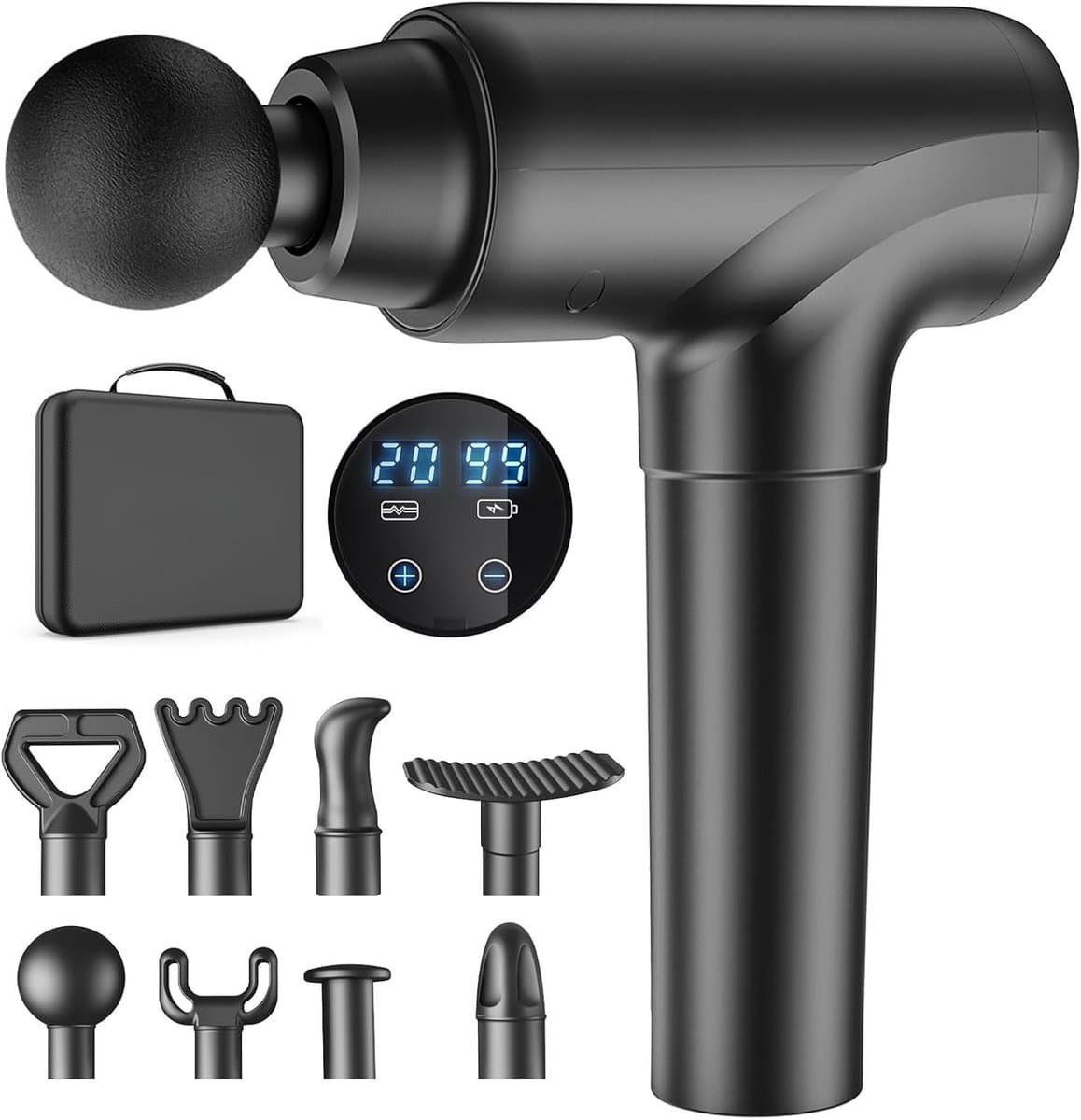 SNJY® Massage Gun - Massage Apparaat - Massage Pistool Professioneel - 8 Opzetstukken - 20 Snelheden - Zwart — afbeelding 1