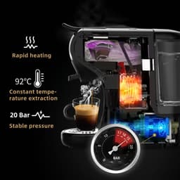 Koffiemachine – 4-in-1 Capsulecompatibel – 19 Bar Druk – Programmeerbare Formaten – Voor Thuisgebruik – Zwart — thumbnail 3