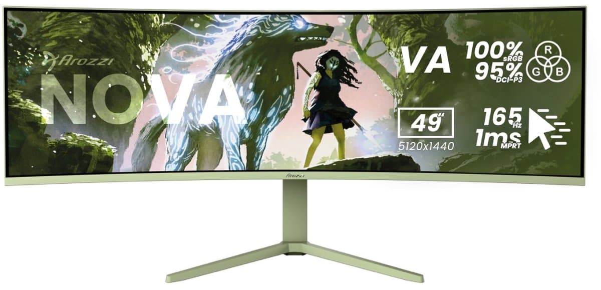 Arozzi Nova 49" Gaming Monitor - Curved - DQHD VA - 165Hz - USB-C - Bosgroen — afbeelding 1