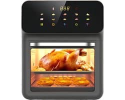 Tafeloven Heteluchtfriteuse - Combi Apparaat Oven - Gezinsmaaltijden Bereiden - Groot Kijkvenster 15L - 32x34x32 cm - Zwart