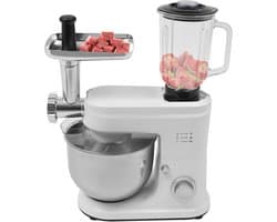 Keukenmixer met vleesmolen - Keukenmachine multifunctioneel - Bakken en koken - 6 snelheden met puls - 6L kom - Zilver