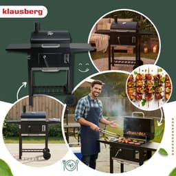 Klausberg Houtskoolbarbecue met Deksel en Thermometer - 42 x 30 cm - Verrijdbare BBQ met Zijtafels — thumbnail 5
