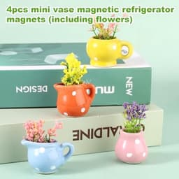 4 stuks mini-vaasmagneten voor de koelkast, schattige keramische kleine bloemenvaas mini-3D-plantenmagneten koelkast praktische accessoires voor thuis kluisjes kantoor keuken decoratie — thumbnail 2