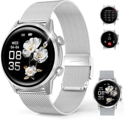 Smartwatch – Nieuw dameshorloge – 1,39-inch scherm – Sporthorloge voor dames – Bellen en gebeld worden – Slaapregistratie en stappenteller – Compatibel met Android 5.0 of hoger / iOS 9.0 of hoger – Zilverkleurig – Inclusief 2 horlogebandjes — thumbnail 1