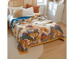 Deken, boho, sprei, katoen, 150 x 200, dubbelzijdig knuffeldeken, bedsprei, picknickdeken, campingdeken, bankdeken, beddengoed, boho-deken voor bed-omkeerbare deken voor televisie of nap op de stoel, eenpersoonsbed