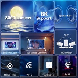 MakkelijkMooi Draagbare Projector met Speaker - 8000 Lumen WiFi 6 & Android 14 - 5W Speaker - Thuisbioscoop - 180° Rotatie - Grijs — thumbnail 2