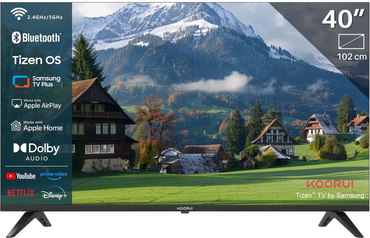 Koorui Tizen by Samsung Smart TV - QLED Full HD - 40 inch/102 cm - Streaming apps - AirPlay - Hotelmodus - HDMI x3, USB x2, CI+ - Tripple Tuner DVB-T/T2/S/S2/C - Frameless Design - Geassembleerd in Eindhoven - K40Q1FQ-T8 — afbeelding 1
