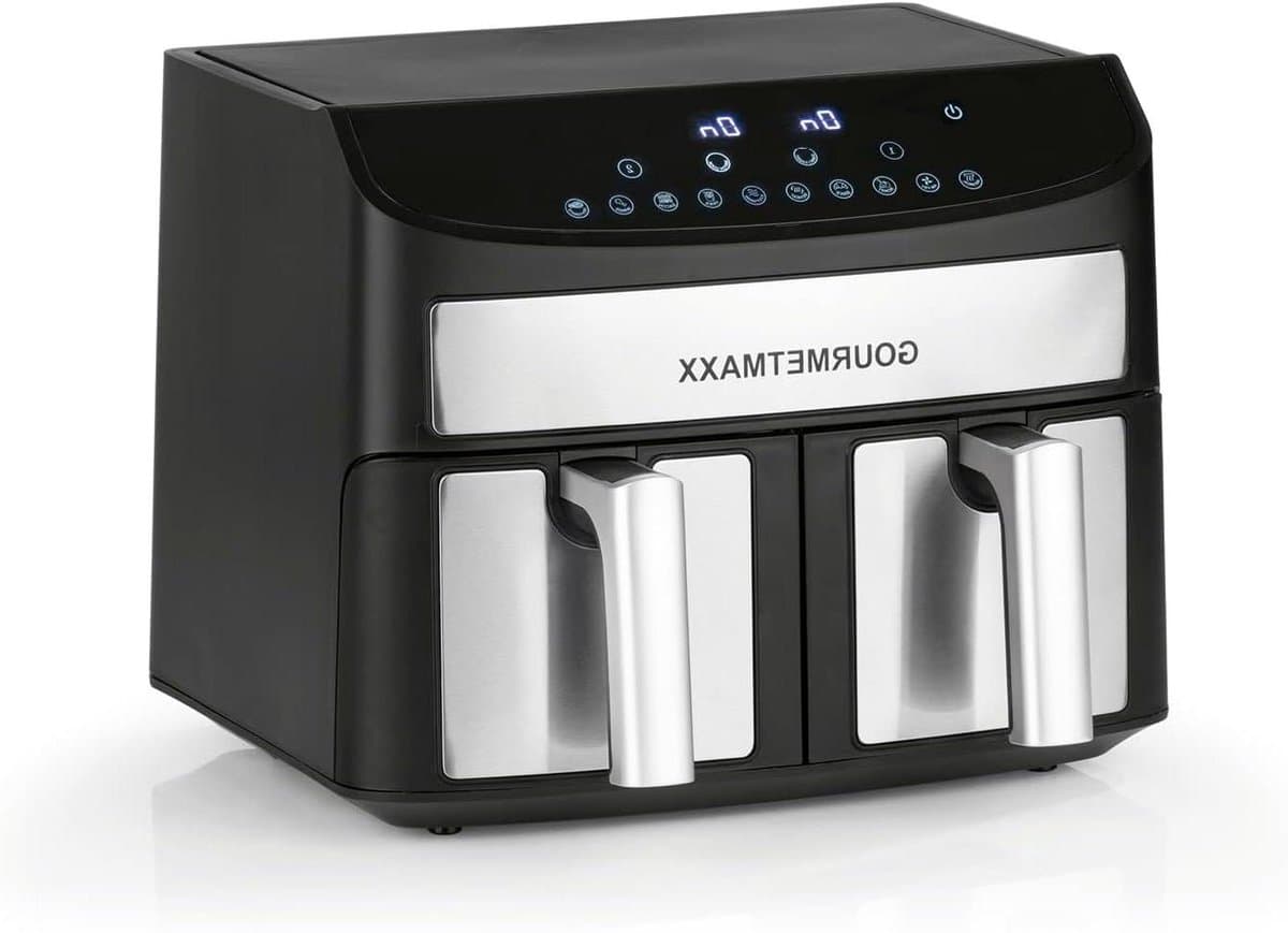 Heteluchtfriteuse Dubbele Kamer - Airfryer Twee Bakken - Vetarm Koken - Synchro Kookzones - 7 Liter Totaal - Roestvrij Staal Zwart — afbeelding 1