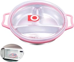 Magnetronschaal met Deksel en 3 Vakken - BPA-vrij Roze Voedselcontainer voor Magnetron en Vriezer — thumbnail 1