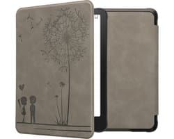 kwmobile e-reader hoesje geschikt voor Amazon Kindle Paperwhite (2024)/Colorsoft hoes - Ereader flip case met standaard - Kunstleren e reader cover - Paardenbloemen Liefde design in grijs
