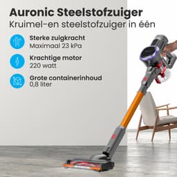 Auronic Steelstofzuiger Draadloos 220W - Draadloze Stofzuiger - HEPA Filter - Zelfstaand - Op Accu - Zonder Zak - Kruimeldief - Vacuum Cleaner - Grijs/Oranje — thumbnail 2