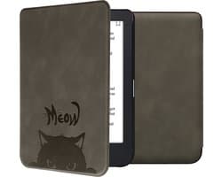 kwmobile e-reader hoesje geschikt voor Kobo Clara 2E hoes - Ereader flip case met standaard - Kunstleren e reader cover - Kat Meow design in grijs / zwart