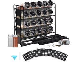 Uittrekbaar Kruidenrek met 20 Potjes en 432 Etiketten - Ruimtebesparende Organizer voor Keuken en Werkblad