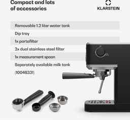 Klarstein Steelpresso Slim Portafilter Machine - 20 Bar - 1350 W - 1.2 Liter Watertank - Stoompijpje - Roestvrijstalen behuizing - Compact - Zwart — thumbnail 4