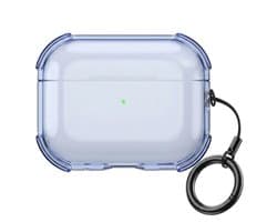Blauw transparant hoesje voor oordopjes met sleutelring – schokbestendige beschermhoes geschikt voor AirPods Pro 3