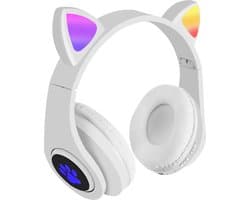 Draadloze Bluetooth-oortjes met een opvallend kattenoortjesdesign, stereo-koptelefoon met microfoon en verstelbare hoofdband, Geschikt voor desktops, laptops, tablets en smartphones. Kleur: Wit.