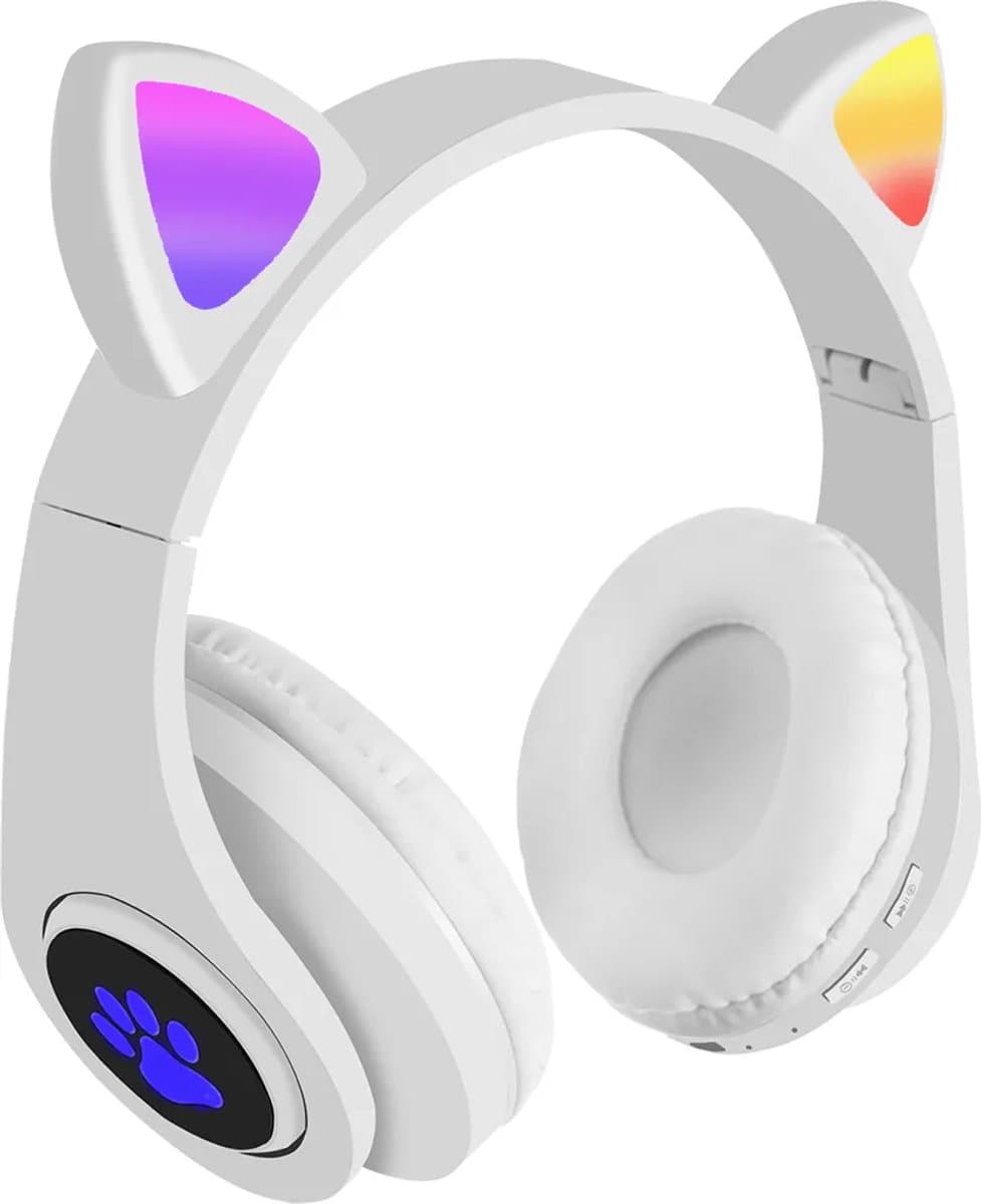 Draadloze Bluetooth-oortjes met een opvallend kattenoortjesdesign, stereo-koptelefoon met microfoon en verstelbare hoofdband, Geschikt voor desktops, laptops, tablets en smartphones. Kleur: Wit. — afbeelding 1