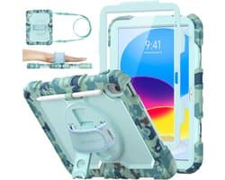Robuuste iPad Hoes met Schermbescherming voor 11/10.9 inch Modellen (10e/11e Generatie) - Schokbestendig met 360° Standaard en Schouderriem - Camouflage Blauw