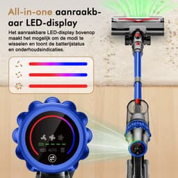 Hiaonyx steelstofzuiger - 9-in-1 steelstofzuiger draadloos - 75000pa - Met dierenborstel - LED Groene Stofdetectielamp - Geschikt voor Tapijten - Harde Vloeren en Dierenharen - 2-liter stofopvangbox - Blauw — thumbnail 2