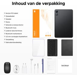 Aorlym P13 - Tablet - Tablets - 48 GB RAM + 128 GB ROM - 13,4 inch 2,4K 120 Hz - Android 16 - Gemini AI - 12000 mAh/18 W - Face ID - Widevine L1 - 13 MP + 8 MP camera - Dubbele luidsprekers - Tablet met toetsenbord en pennenhouder - Zwart — thumbnail 3