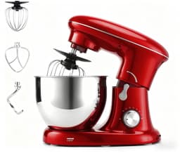 NETTLIFE Keukenmachine – 1400W – 5L Rührschüssel – met Knethaken Rührbesen Schneebesen – Voor Brot Pizzateig Kuchen Sahne – Rood — thumbnail 1