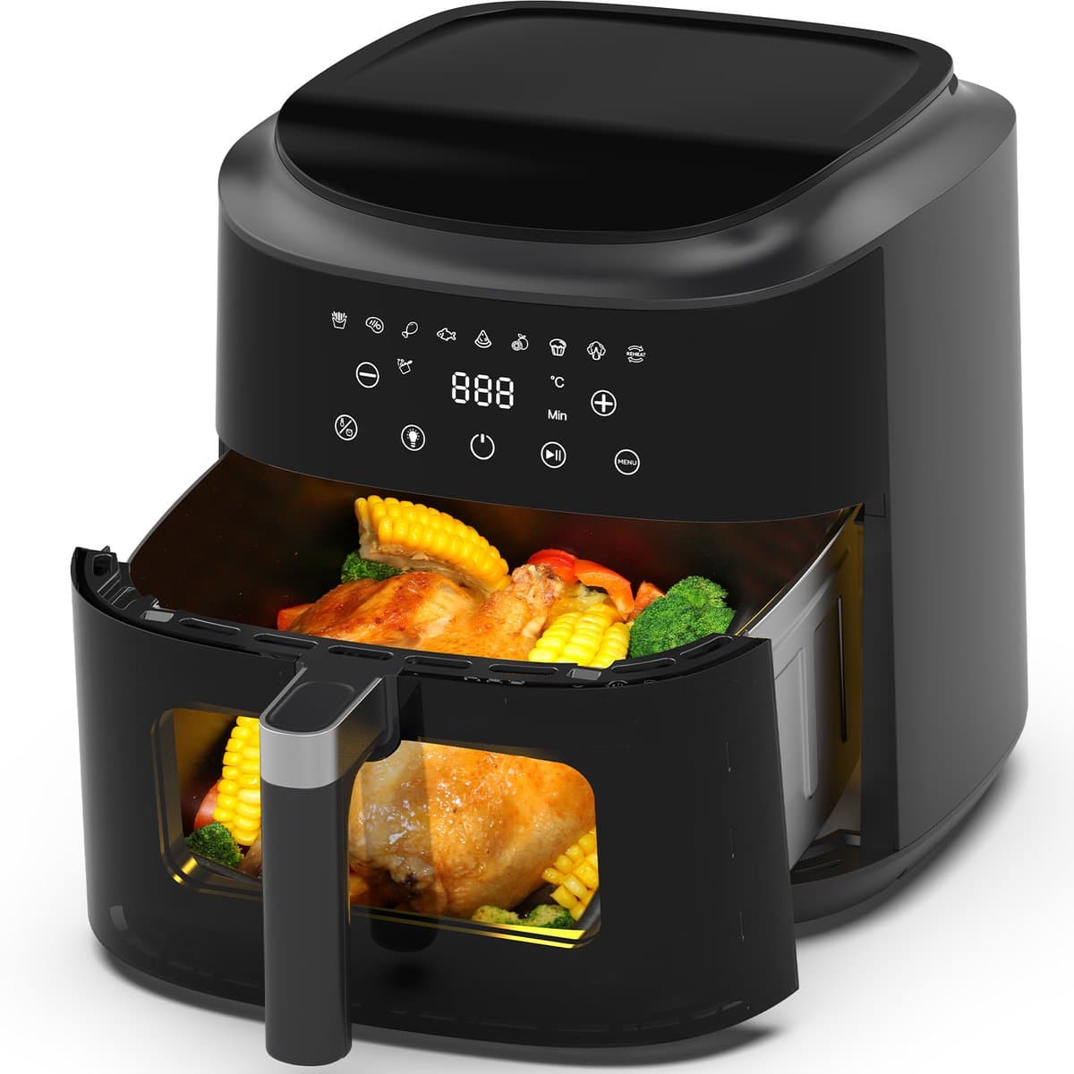 Dewelling XXL 9L AF80D10W Heteluchtfriteuse met kijkvenster – 2350 W Airfryer, 360° Luchtcirculatie, LED-Touchscreen, 9 Programma’s, Schudherinnering — afbeelding 1