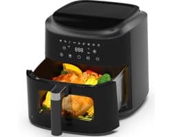 Dewelling XXL 9L AF80D10W Heteluchtfriteuse met kijkvenster – 2350 W Airfryer, 360° Luchtcirculatie, LED-Touchscreen, 9 Programma’s, Schudherinnering