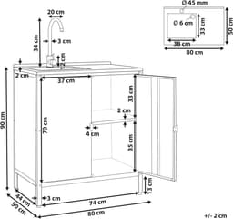 Buitenkeuken Kast - Tuinkast Met Spoelbak - Tuinieren En Koken - Roestvrijstalen Blad - 80x50x90 cm - Wit — thumbnail 2