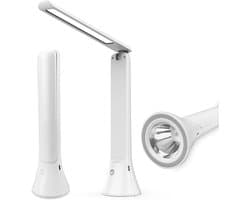 Oplaadbare Opvouwbare LED Bureau Lamp met Zaklamp – Draadloos en Draagbaar voor Thuis - Kantoor en Kleine Ruimtes (Wit)