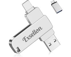 128GB 3-in-1 USB-stick voor Telefoon, Android, iPad en PC - Externe Opslag & Geheugen