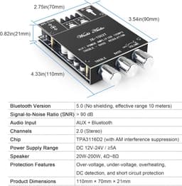Draadloze Bluetooth Stereo Audio Versterker Bord met Bass en Treble Regeling — thumbnail 5