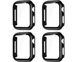 Zwart smartwatch screenprotector met geïntegreerde case 38 mm serie 1 / 2 / 3 geschikt voor Apple Watch dames en heren set van 4 stuks pc frame met gehard glas beschermhoes volledig omsluitend casual design