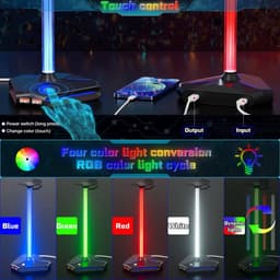 Hoofdtelefoon Stand - Headset Houder - Gaming Bureau - Met RGB Verlichting - 14 x 9.9 x 25 cm - Regenboog — thumbnail 3