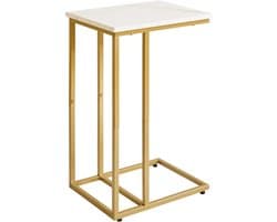 C Shape Side Table - Bed Table - Laptop Table - Geschikt voor slaapkamer - Woonkamer - Kantoor - Wit marmerkleur - Houten planken met gouden metalen frame - YD-TM051G