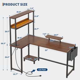Hoekbureau gaming in L‑vorm met LED, stopcontact & USB 124x92x152 cm - Gaming Desk - Computer Tafel - Gaming Tafel - met zijtas & monitorstandaard - bruin — thumbnail 2