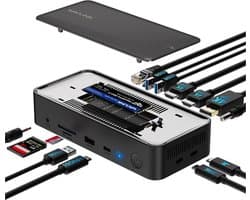 13-in-1 USB C Dockingstation met M.2 SSD Enclosure, 100W PD en Triple 4K Display Ondersteuning