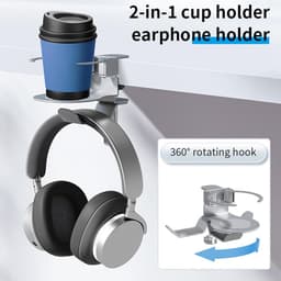 Bureau Organizer - Klemhouder Accessoires - Werkplek Optimalisatie - 360 Graden Draaibare Haak - 50mm Klembereik - Zilver — thumbnail 2